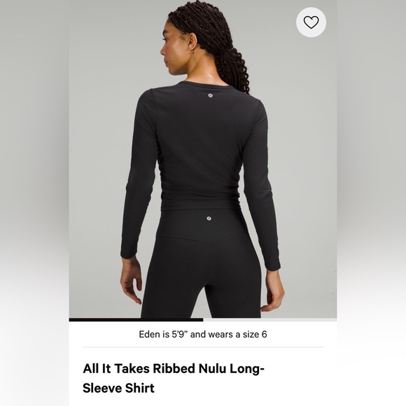 Lululemon All It Takes Ribbed Nulu Long-Sleeve Shirt - Black - size 0 - Picture 2 of 7